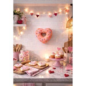 New Large Pink Ceramic Donut W/ Rainbow Sprinkles Statue Display Wall Art Decor
